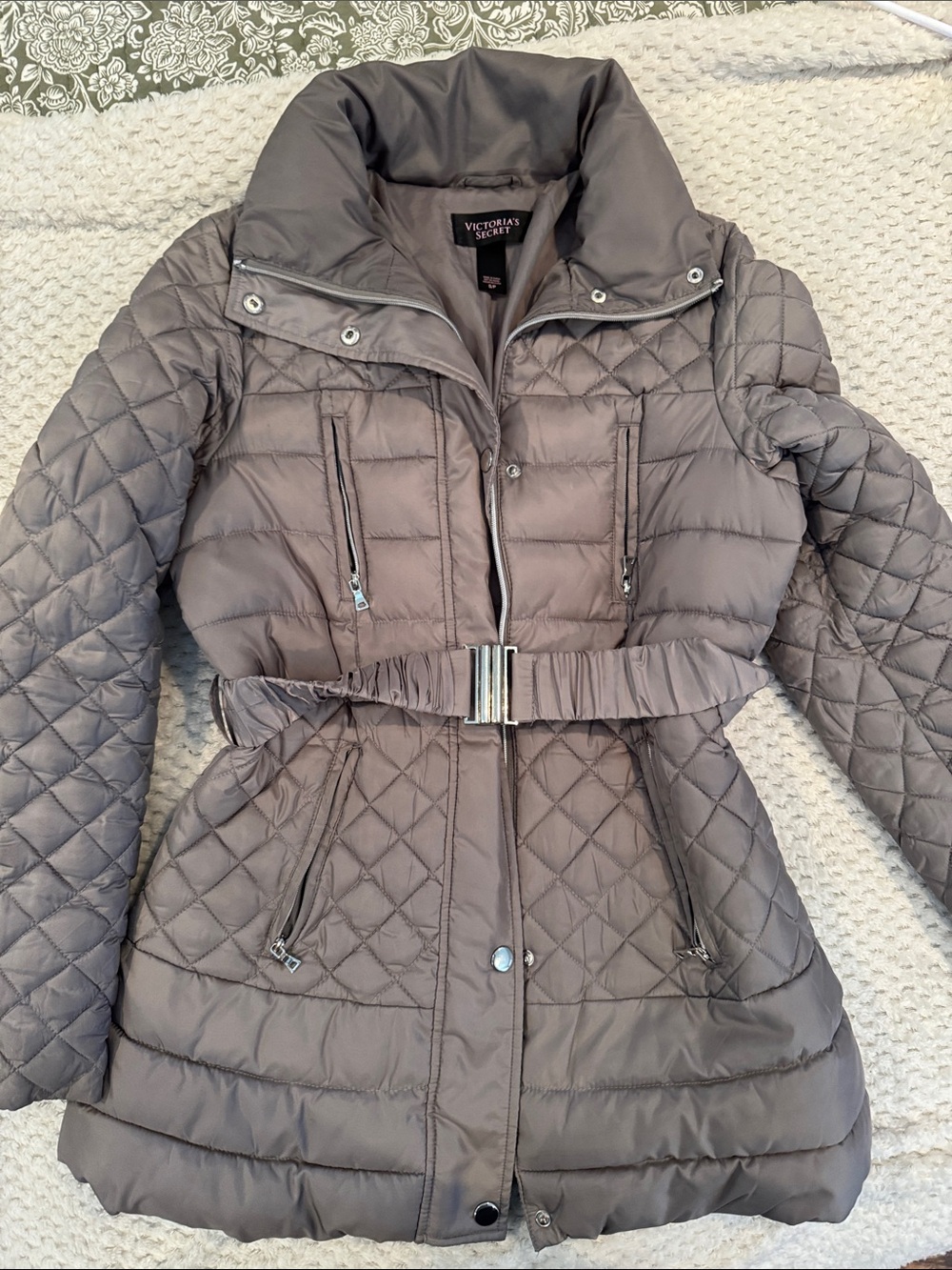 Victoria's Secret Quilted Belted Puffer Coat - Gray